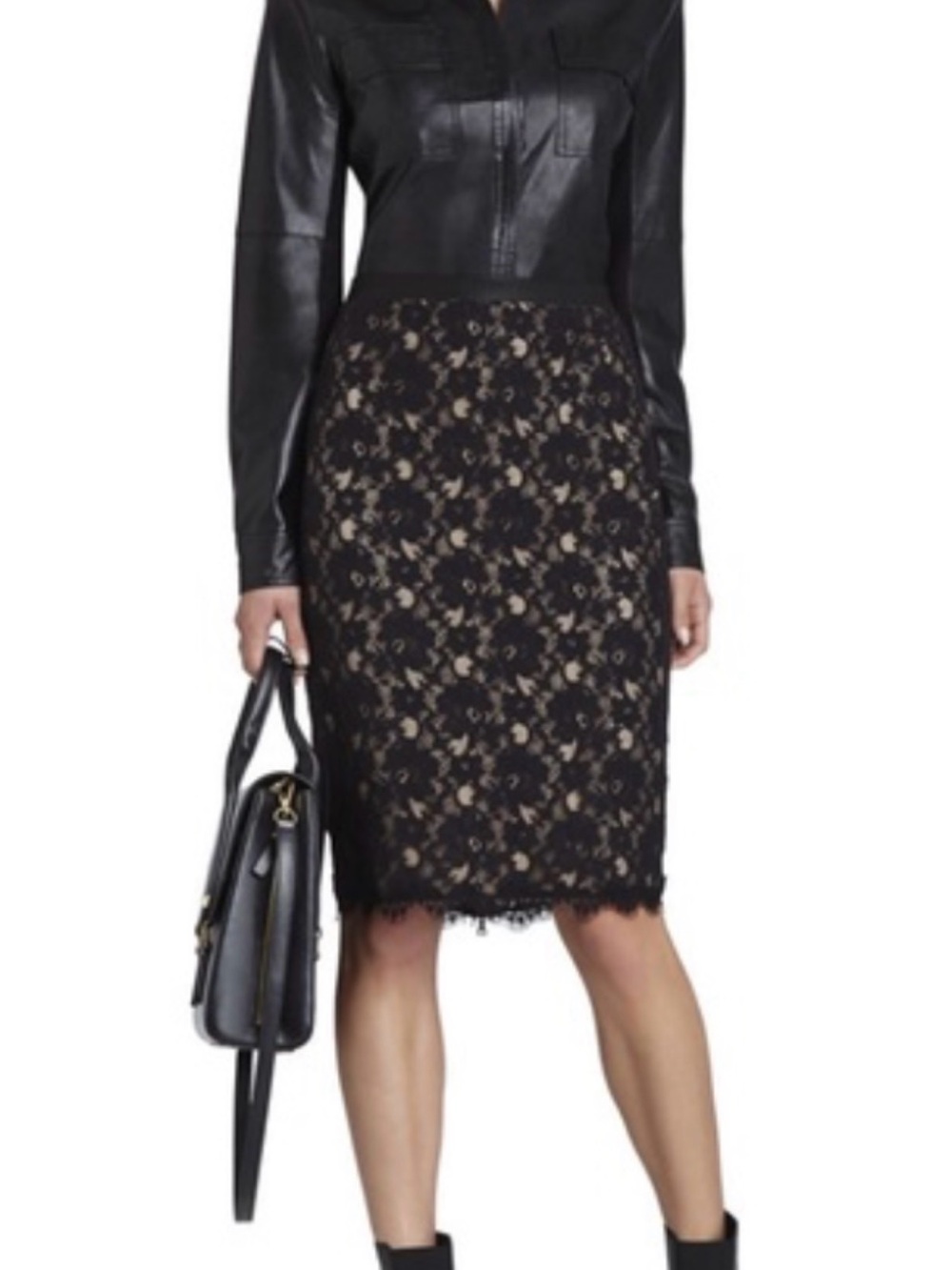 BCBG MaxAzria - Black Lace Pencil Skirt - Elegant Women's Workwear
